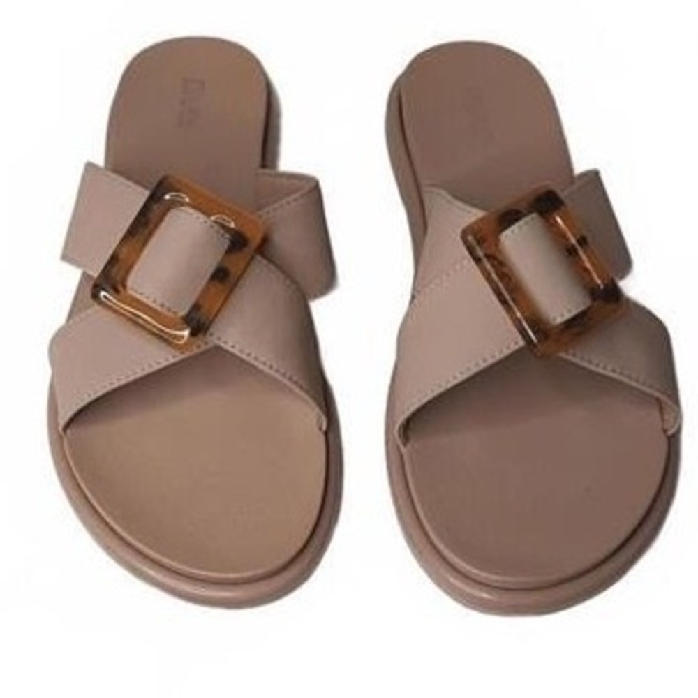 OluKai La'i Slide Sandals Women 10 Tan Tortoise Excellent Buckle 20511-TQTQ